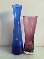 2 Kristallen Vazen Blauw & Paars Marsberger Glaswerk Germany, Antiek en Kunst, Antiek | Glas en Kristal, Ophalen of Verzenden