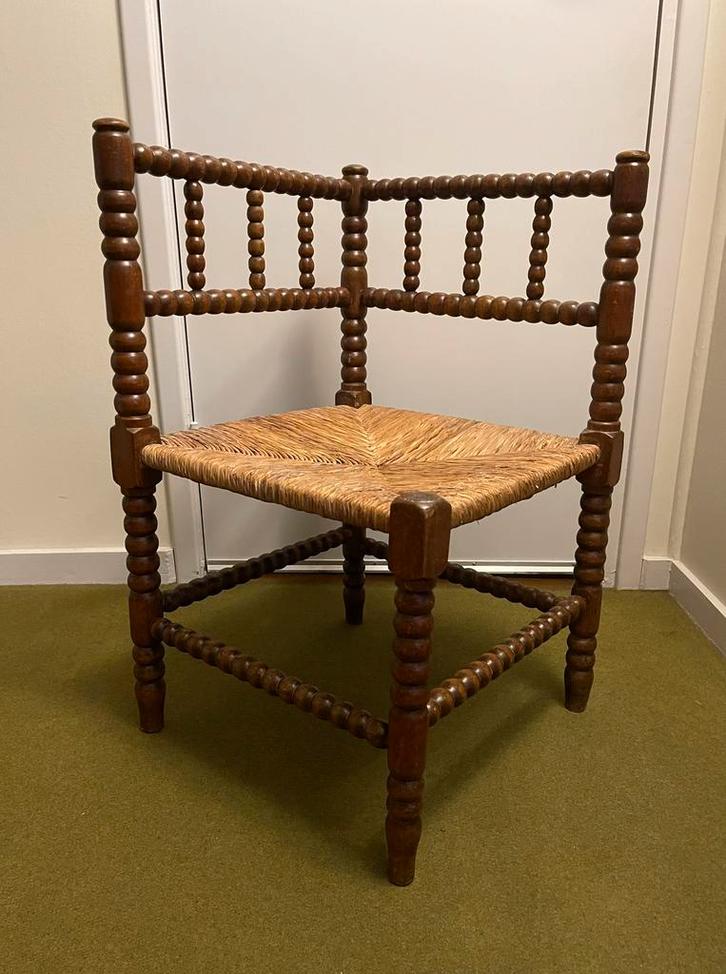 Donker eiken antiek brei/hal/hoekstoel met leuning, Antiek en Kunst, Antiek | Meubels | Stoelen en Banken, Ophalen