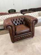 Chesterfield fauteuil stoel bruin vintage, Klassieke, 75 tot 100 cm, Gebruikt, Leer