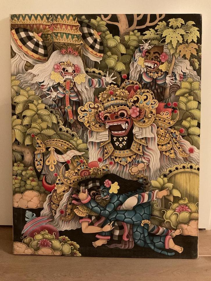 Balinees Batuan schilderij Barong & Rangda, Antiek en Kunst, Kunst | Niet-Westerse kunst, Ophalen