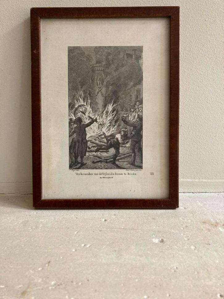 Ets Verbranden Vrijheidsboom Breda, Antiek en Kunst, Kunst | Etsen en Gravures, Ophalen of Verzenden