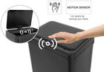 Grote PRULLENBAK met BEWEGINGSENSOR 60 Liter ZWART, Nieuw, 40 liter of meer, Ophalen of Verzenden, Rvs