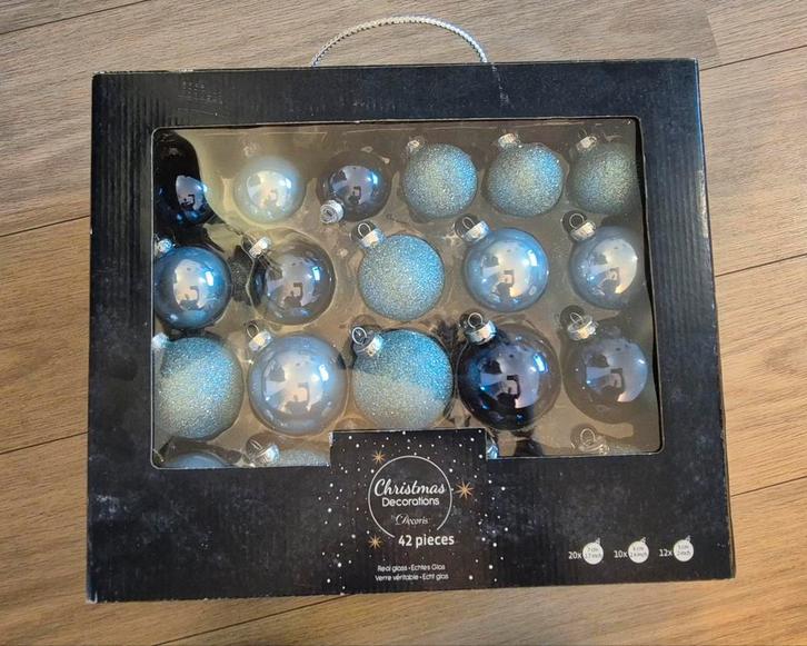 Decoris kerstballen mix, 42 stuks, glas, blauw, Diversen, Kerst, Ophalen