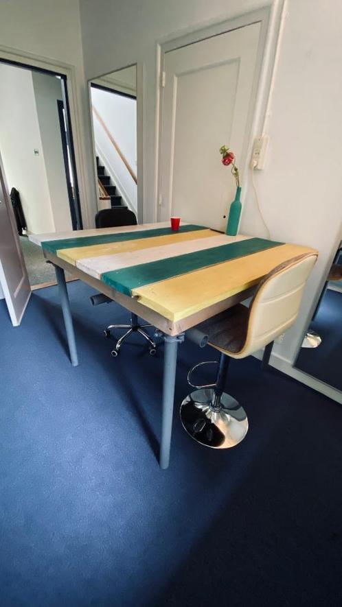 Bureau van steigerhout en steigerbuizen, Huis en Inrichting, Bureaus, Gebruikt, Stabureau, Ophalen