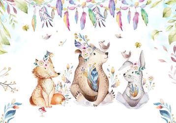 Dieren behang Party | Babykamer kinderkamer aquarel behang beschikbaar voor biedingen