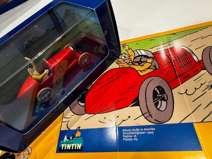 Kuifje auto 1:43 bobby smiles bugatti uit K in amerika, Verzamelen, Stripfiguren, Nieuw, Beeldje of Figuurtje, Kuifje, Ophalen of Verzenden