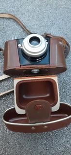 zwart vintage agfa fotocamera in lederen hoes., Audio, Tv en Foto, Fotocamera's Analoog, Ophalen of Verzenden, Niet werkend