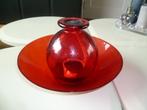 Rode glazen kerst olielamp met schaal, Ophalen, Gebruikt