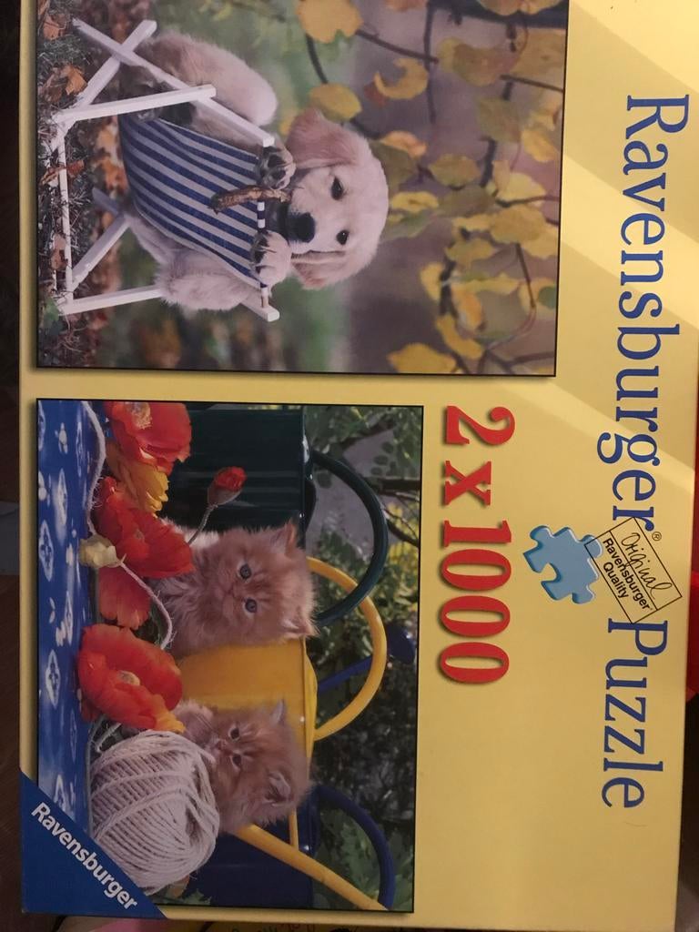 Ravensburger Puzzel 2 x 1000 stukjes - Dieren, Ophalen of Verzenden, 500 t/m 1500 stukjes, Zo goed als nieuw, Legpuzzel
