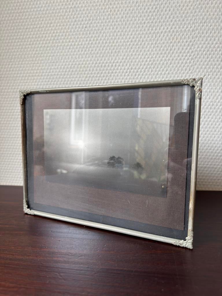 Brocante Tinnen Metalen Fotolijst, Zilverkleurig, Lijstje, Ophalen of Verzenden