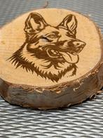 Berken schijf met afbeelding Duitse herdershond lasergebrand, Ophalen of Verzenden