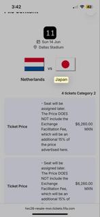 WK tickets Netherlands vs Japan Cat 2, Drie personen of meer, Juni