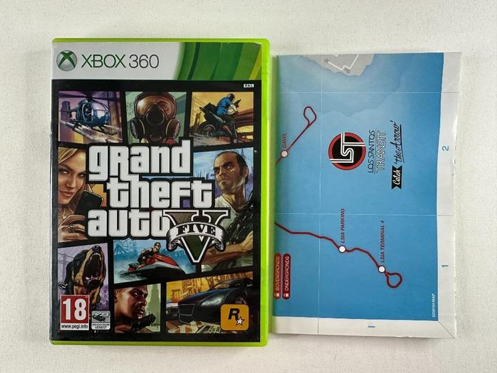 GTA Grand Theft Auto 5 + Map Xbox 360, Spelcomputers en Games, Games | Xbox 360, Gebruikt, Avontuur en Actie, 1 speler, Vanaf 18 jaar