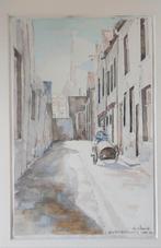 Gesigneerd Aquarel Stadsgezicht - Jaren '90, Antiek en Kunst, Ophalen of Verzenden