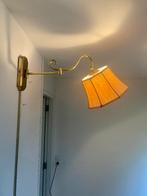 Vintage messing lamp zwenkarm wandlamp linnen & rattan kap, Huis en Inrichting, Lampen | Wandlampen, Ophalen, N, N, Boho Bohemian