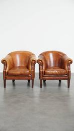 Set van 2 aantrekkelijke schapenleren clubfauteuils, Huis en Inrichting, Fauteuils, Ophalen, Gebruikt, ., Vintage