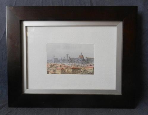 Aquarel Gezicht op Florence door Azad Nanakeli 2007 7x11 cm, Antiek en Kunst, Kunst | Tekeningen en Foto's, Ophalen of Verzenden