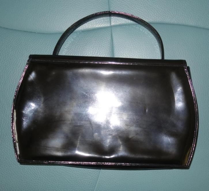 Zwarte lak handtas met deels alcantarastof - Harrie Hendriks, Sieraden, Tassen en Uiterlijk, Tassen | Damestassen, Gebruikt, Handtas