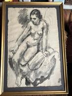 Johan Dijkstra (1896- 1978) Zittend Naakt Portret- Gesign-, Antiek en Kunst, Ophalen