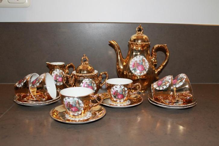 Brocante / antiek goudkleurig koffieservies, Antiek en Kunst, Curiosa en Brocante, Ophalen of Verzenden