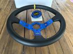 QSP 350mm 90mm leder blauw sportstuur autostuur stuur, Auto diversen, Tuning en Styling, Ophalen of Verzenden