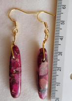 Smalle roze Jaspis-Pyriet hangertjes (H90033), Sieraden, Tassen en Uiterlijk, Oorbellen, Nieuw, Met edelsteen, Ophalen of Verzenden