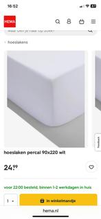 Eenpersoons Hema hoeslakens 90 x 220 cm, 100% Percal katoen, Huis en Inrichting, Eenpersoons, Wit, Dekbedovertrek, Nieuw