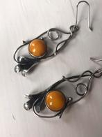 Oorbellen bloem Amber zilver 925 hangers vintage egg yolk, Ophalen of Verzenden, Gebruikt, Zilver