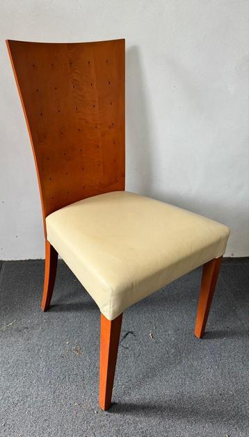 6 Kersenhouten Eetkamerstoelen met Leder beschikbaar voor biedingen