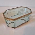 Vintage sieradendoos geslepen glas messing rand doosje doos, Antiek en Kunst, Ophalen of Verzenden