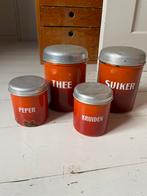 Emaille thee- , suiker-, peper-, kruidenblik  seventies, Ophalen of Verzenden