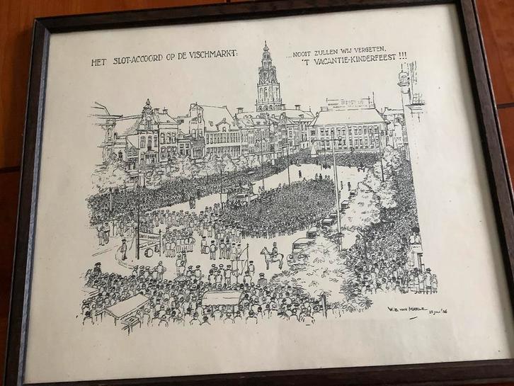 Groningen  vakantie kinderfeest W.B.van Marle 1936, Antiek en Kunst, Kunst | Tekeningen en Foto's, Ophalen