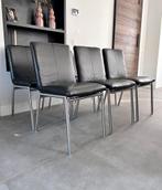 4/6 zwart lederen Henders & Hazel Dafur stoelen rvs frame, Huis en Inrichting, Stoelen, Ophalen, Dafur, Zwart, Niet opgegeven