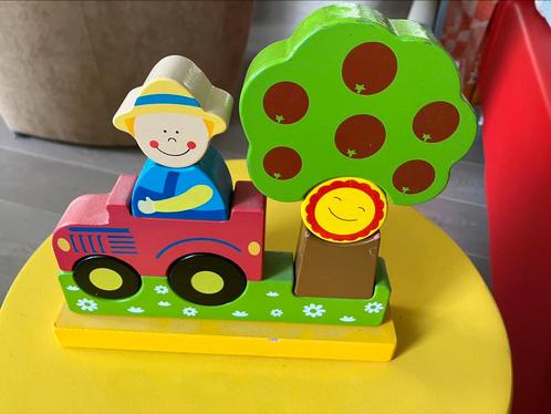 Bouwpuzzel kind magneet 10 blokken auto mannetje zon boom, Kinderen en Baby's, Speelgoed | Bouwstenen, Gebruikt, Overige merken