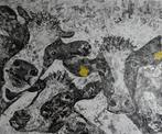 Schilderij (Collage) van Koeien in zwart-wit 120 x 100 cm, Antiek en Kunst, Kunst | Schilderijen | Klassiek, Ophalen