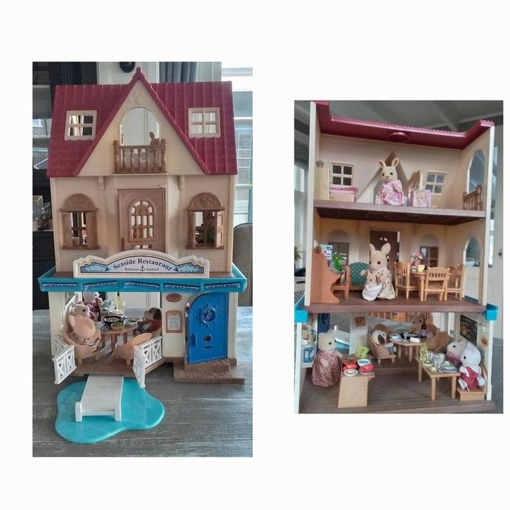 Sylvanian Families Seaside Restaurant met bovenhuis, Kinderen en Baby's, Speelgoed | Poppenhuizen, Gebruikt, Poppenhuis, Ophalen of Verzenden