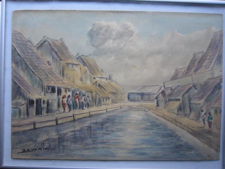 Mooi Indonesisch schilderij , ZWEMBAD ??? sign DANANE, Antiek en Kunst, Kunst | Niet-Westerse kunst, Ophalen