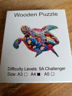 Houten puzzels schildpad, kat en de zee, Hobby en Vrije tijd, Nieuw, Minder dan 500 stukjes, Ophalen of Verzenden, Legpuzzel