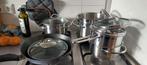 Pannenset, Huis en Inrichting, Keuken | Potten en Pannen, Ophalen of Verzenden, Zo goed als nieuw, Rvs, Pannenset