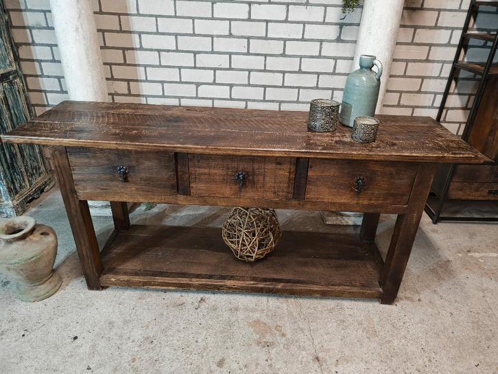 === GROTE OUDE SIDETABLE ===, Huis en Inrichting, Tafels | Sidetables, Gebruikt, 25 tot 50 cm, 150 tot 200 cm, Rechthoekig, Teakhout