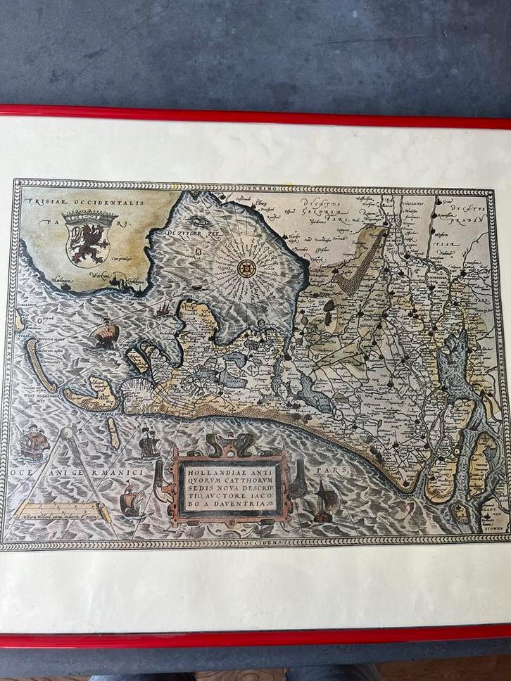 Oude kaart van Holland - Ingelijst Kunstwerk Ets/Gravure Dec, Antiek en Kunst, Kunst | Etsen en Gravures, Ophalen of Verzenden
