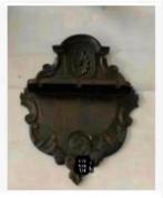 Brocante Houten bewerkt lepel rek voor 3 lepels, bloem krul, Ophalen of Verzenden