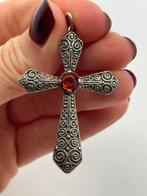 A373 Prachtige antiek zilveren kruis, Sieraden, Tassen en Uiterlijk, Antieke sieraden, Ophalen of Verzenden, Zilver, Hanger, Met edelsteen