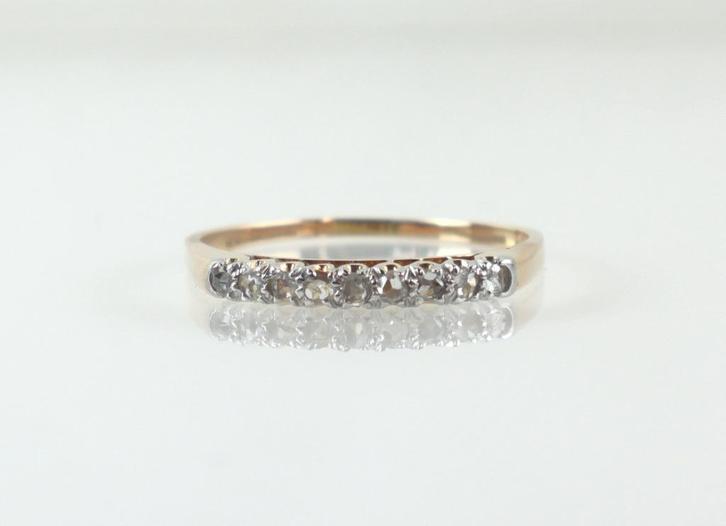 Antieke gouden Art Deco rijring met roosdiamanten, Sieraden, Tassen en Uiterlijk, Antieke sieraden, Ring, Goud, Ophalen of Verzenden