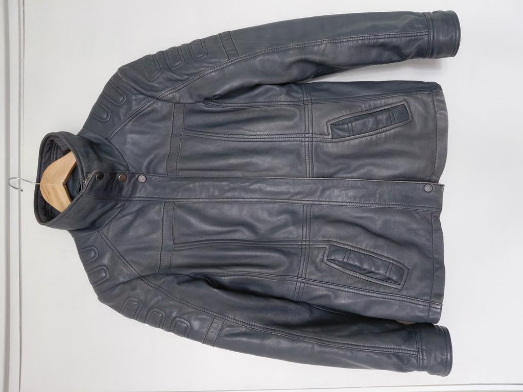 Gave donkerblauwe leren jas, Milstone mt 40, Ophalen, Gedragen, Maat 38/40 (M), Blauw