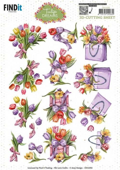 Amy Design CD12292 Tulip Dreams Colorful Tulips 3D knipvel A, Hobby en Vrije tijd, Kaarten | Zelf maken, Nieuw, Knipvel, Natuur