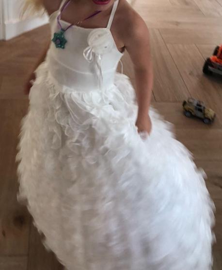 Bruidsjurk meisje bruidsmeisje ruches wit kant maat 122 128, Kinderen en Baby's, Kinderkleding | Maat 122, Zo goed als nieuw, Meisje