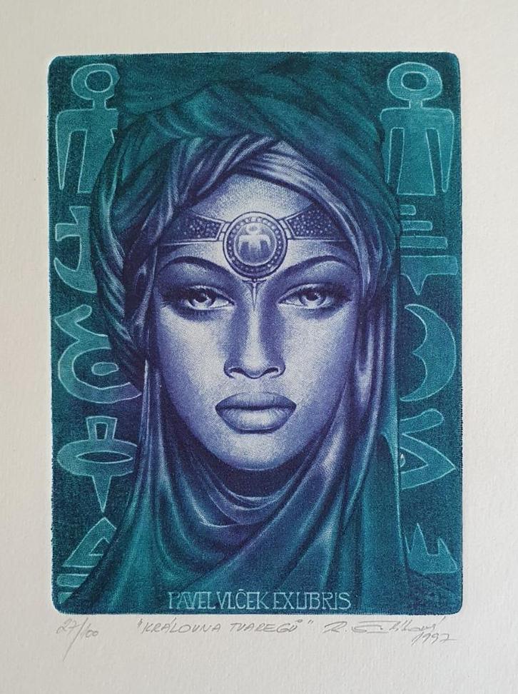 Exlibris / Ex libris Rea Simlikova, Queen of Tauregs, Antiek en Kunst, Kunst | Etsen en Gravures, Verzenden