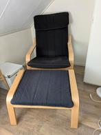 POÄNG fauteuil IKEA incl. voetenbankje en zwarte kussens, Ophalen, Gebruikt, 50 tot 75 cm