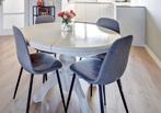 Witte uitschuifbare tafel + evt. stoelen, Huis en Inrichting, Tafels | Eettafels, Ophalen, Gebruikt, 100 tot 150 cm, Rond